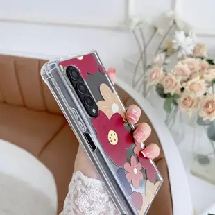 歐美復古玫瑰花朵適用三星Galaxy Z Fold3手機殼Z Fold3左右分屏可折疊Fold3少女Samsung防摔透明殼