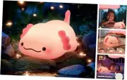 Axolotl Night Light Dimmable, Cute Animal Silicone Beside Lamp, Rechargeable
