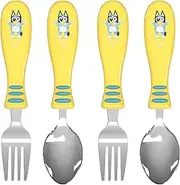 Zak! Designs Bluey Kid Flatware Fun Character Art on Both Utensils, Non Slip Fork and Spoon Set is Perfect for Encouraging Picky Eaters to Finish Their Plates, 2 Pack (4 PCS)