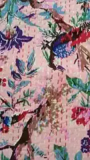 New Charming Cotton Kantha Hand Block Print Bedspread Handmade Blanket King Size