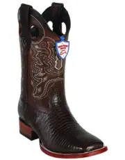WILD WEST BROWN GENUINE TEJU LIZARD COWBOY BOOT RANCH-WIDE SQUARE-TOE (EE+)