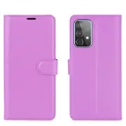 For Samsung Galaxy A52 5G / 4G Lychee Folio Protective Case, Kickstand, Wallet, Purple