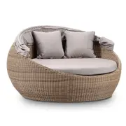 Newport Outdoor Wicker Round Daybed with Canopy with Sunbrella - Outdoor Daybeds