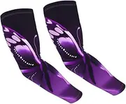 [FHEDVBN] Cute Purple Butterfly Arm Sleeves Compression Arm Covers for Men Women Outdoor Sun Sleeves Cooling Sports Sleeve, Black