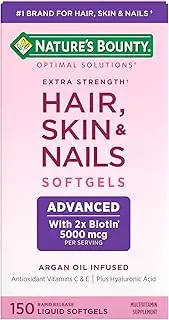 Natures Bounty Advanced Hair, Skin & Nails, Argan-Infused Vitamin Supplement with Biotin and Hyaluronic Acid, 150 Rapid Release Softgels
