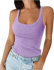 [Generic] Womens Tank Tops Spaghetti Strap Scoop Neck Ribbed Camisole Lightweight Stretch Slim Fit Workout Sleeveless T Shirts