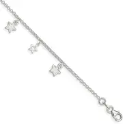 [JewelryWeb] 925 Sterling Silver Dangle Lobster Claw Closure Polished Star Bracelet 8mm Wide - 15 Centimeters