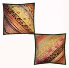 16"-2 RICH VINTAGE SARI SEQUIN BEADED ACCENT FLOOR TOSS CUSHION PILLOWS COVERS