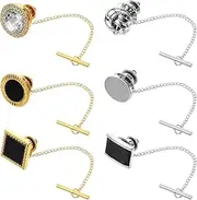 [Ptwola] 6 Pcs Tie Tack for Men Copper Tack Clutch with Chain Tie Clip Suit Accessories Regular Tie Chain Necktie Lapel Pins for Business Hat Wedding Birthday, Copper