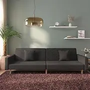 2-Seater Sofa Bed with Two Pillows Black Fabric, Convertible Couch for Small Living Spaces, Sectional Sofas with Storage, Comfy Lounge Furniture for Apartments and Studios, 220 x 84.5 x 69 cm
