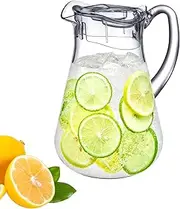 [Amazing Abby] Droply - Plastic Pitcher (64 oz, 2 Quart), Clear Water Pitcher with Lid, Fridge Jug, BPA-Free, Shatter-Proof, Great for Iced Tea, Sangria, Lemonade, Juice, Milk, and More