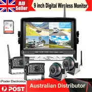 32G Digital Wireless 9" Quad Splitscreen DVR Monitor Rear View 4x Cameras 12-24V