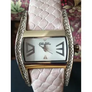 手錶 FOLLI FOLLIE 女錶 粉紅色 鑽錶 方形 真皮腕錶 皮帶錶...........不二價