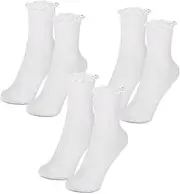 [WATIIFUFU] 3 Pairs White Frilly Socks Women Ruffle Socks Crew Socks Soft Polyester-cotton Material Snug Fit for Girls