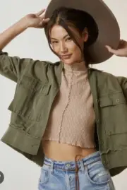 $162 Anthropologie Tiny Cleo Army Green Military Light Utility Jacket Sz XS NWT