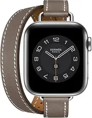 Compatible with Apple Watch Ultra Strap 38mm 40mm 41mm 42mm 44mm 45mm 46mm 49mm,Genuine Leather Women Double Tour Slim Wristband for iWatch Ultra 2 Series 10/9/8/7/6/5/4/3/2/1/SE