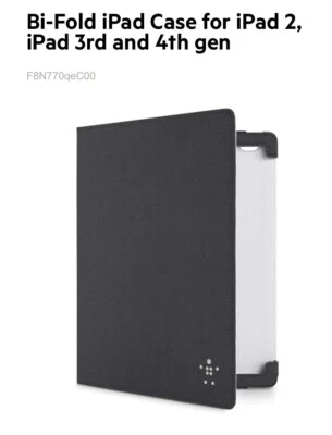BELKIN BI-FOLD FOLIO FOR IPAD 2ND, 3RD, 4TH GENERATION BLACK, NEW, Strap Closure