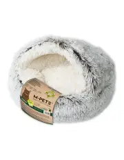 [M-PETS] Snugo Eco Pet Fleece Hooded Calming Bed in White/Grey