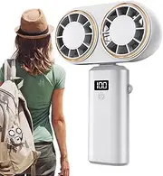 Portable Handheld Fan,Portable Fan for Travel - Two Head Cooler with Rechargeable 5-Speed Lightweight for Festival Outdoor Hiking Travel Beach Camping Sports School Gym
