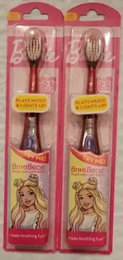 2 Packs Barbie Brush Buddies Soft Toothbrush Kids Music & Lights - New