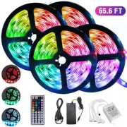20M LED Strip Light RGB Color Changing Flexible LED Light Strip w/Power Adapter