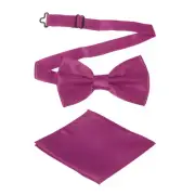 Bow Tie for Men, Adjustable Bow Ties with Pocket Square(Purple Red)