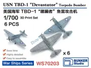 BUNKER WS70203 1/700 USN TBD-1"Devastator'Torpedo Bomber 3D Print Set 6pcs