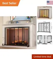 Flat Guard Fireplace Screen - Wrought Iron Mesh - Baby Safe Spark Guard - Black