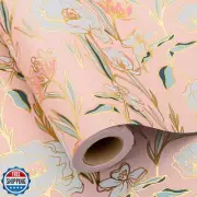 Merture Pink Wedding Wrapping Paper Roll with Flower Patterns - 17 In X 32.8