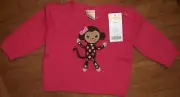 Gymboree Sweater Bright Pink Monkey Cotton Baby Girl size 3-6 month New