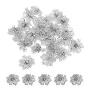 50Pcs Small Ribbon Flowers Satin Ribbon Flowers Mini Fabric Flower Silver Tone