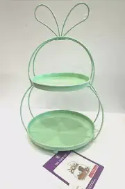 Season Collection Tray Two Tier Stand Server Green Bunny Rabbit Metal Easy Store