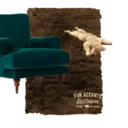 Contemporary Walnut Brown Shag Rug, Plush Faux Fur, Suede Lining, Made in USA