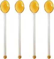 LALADEFIEE 4 Pcs Long Handle Clear Glass Spoon Heat Resistant Dessert Scoop for Stirring Coffee Tea Milk and More for Home Cafe and Bar Use