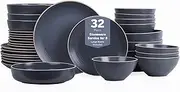 [Stone Lain] Lauren Stoneware, Rustic Plates and Bowls Set, Dinnerware, Service for 8, Speckled Charcoal, Dishwasher & Microwave Safe, 32-Piece