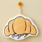 Cute Croissant Hanging Hand Towels for Kitchen and Bathroom, Quick-Dry Fleece Absorbent Towels with Hanging Loop, Cartoon Design, Multi-Purpose Dish Cloth for Cleaning, Soft Washable Rag