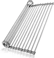 KIBEE RACK-2T-18 Dish Drying Rack Stainless Steel Roll Up Over The Sink Drainer Gadget Tool for Many Kitchen Task(Gray,Large)