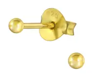 14K Gold Plated 2mm Sterling Silver Ball Stud Earrings