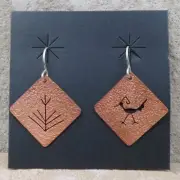 Santo Domingo-Copper Earrings-Roadrunner & Cactus Design-Jeremy Rosetta