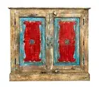 AGRA BOHO RUSTIC ACACIA 2 DOOR STORAGE CABINET CUPBOARD MULTICOLOURED DISTRESSED