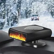 Baceyong 12V Car Heater, Portable 2-in-1 Car Cigarette Lighter Heater Plug Heater Fan Defroster Demister, Universal Black Heater Cooling Fan