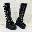 Swing 815 Black Patent Goth Punk Rave Knee Boot 5.5" Platform DEMONIA NY