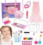 Kids Washable Makeup Set - Real Makeup Kit Make Up Toy Playset for Kids,Portable Cosmetic Case, Dress-Up Make Up Set for Kids Girls Ages 3-12 Years Old