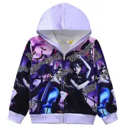 Kids Wednesday Addams Printed Hoodie Jacket Long Sleeve Hooded Zip Up Sweatshirt Casual Coat Outerwear Gift Purple 8-9 Years