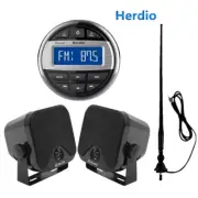 Herdio Marine Radio AM FM Set,Boat Audio Stereo Receiver 4"Outdoor Wall Speakers