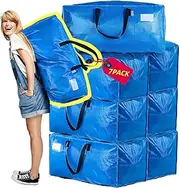 [AlexHome] Heavy Duty Moving Bags, Extra Large Packing Totes, Reusable Plastic Storage Containers, Clothes Bins, Compatible With Ikea Frakta Cart (Blue, Set of 7)