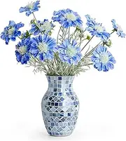 AWNR Glass Blue Vase Decor: Mosaic Flower Vase Glass Vase for Flowers Decorative Vase Modern Home Decor for Living Room Shelf Table Centerpieces Unique Party Decorations