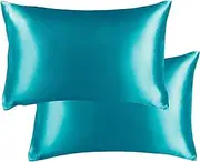 Luxury Silky Satin Pillowcase for Hair and Skin, 2-Pack - Standard Size Pillow Cases - Satin Silky Pillow Covers (2-Pack Standard, Peacock Blue)