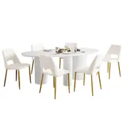 Belmar Table and 6 Geena Boucle Chairs Dining Set - White White