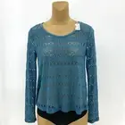 New! Aeropostale Medium Womens Eyelet Long Sleeve Teal Top Shirt See Through Net